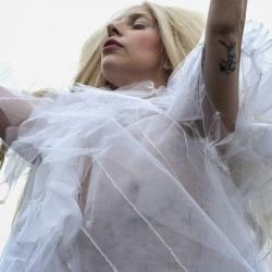 Lady Gaga see through white dress