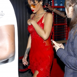 Rihanna See-Through Red Dress