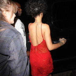 Rihanna See-Through Red Dress
